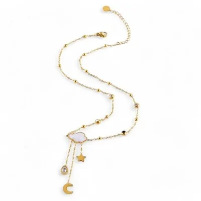 Vergoldete Stahlkette "Céleste" mit Wolkenanhänger und Charms
