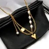 Double Chain Heart & Pearl Necklace | Trendy Gold-Plated Steel Jewelry | Fashion Trend