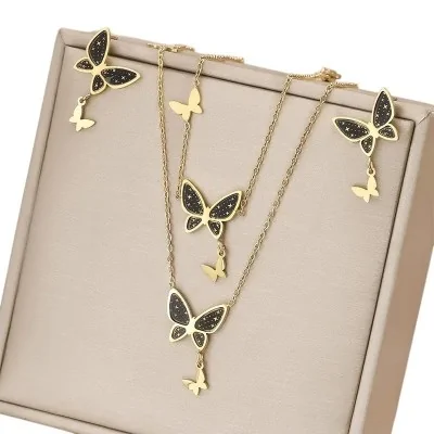 Set Farfalla nera stella dorata in Acciaio Inossidabile