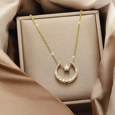 Collier Acier Lune Étoilée...