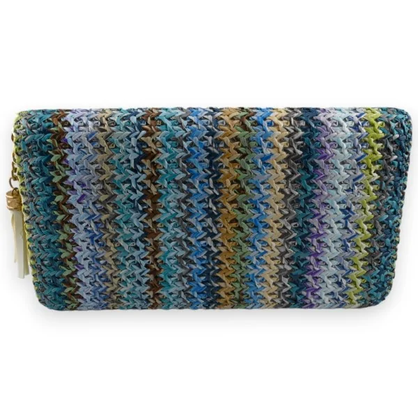 Woven straw wallet in blue shade