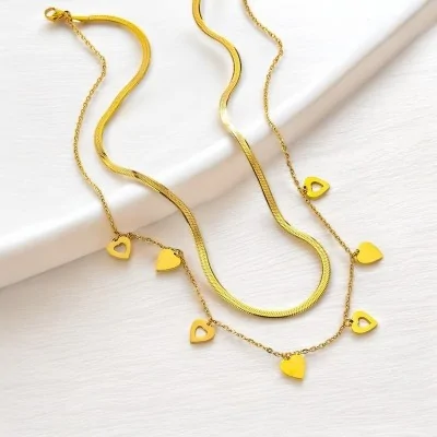 Collier Acier doré double...