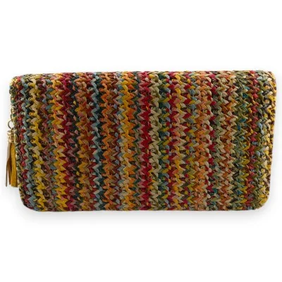 Cartera de paja trenzada multicolor