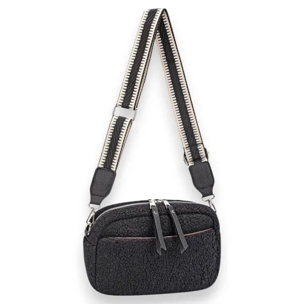 Schwarze Schultertasche mit Bouclé-Stoff von David Jones