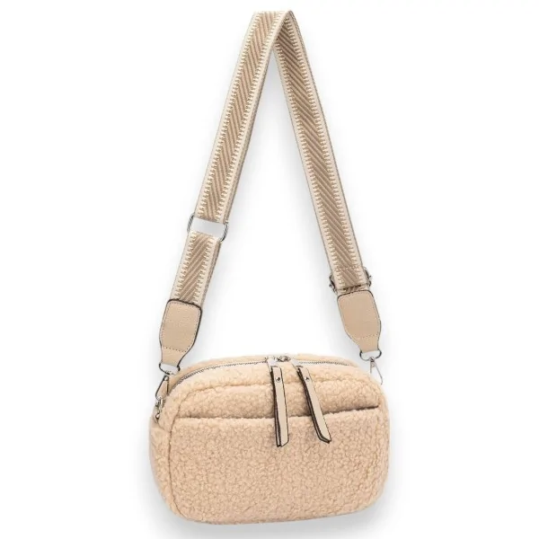 Bolsa tiracolo em tecido bouclé bege da David Jones
