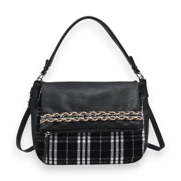Borsa a mano Donna Alessia in ecopelle nera con motivo scozzese