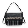 Donna Alessia handbag in black faux leather with tartan pattern