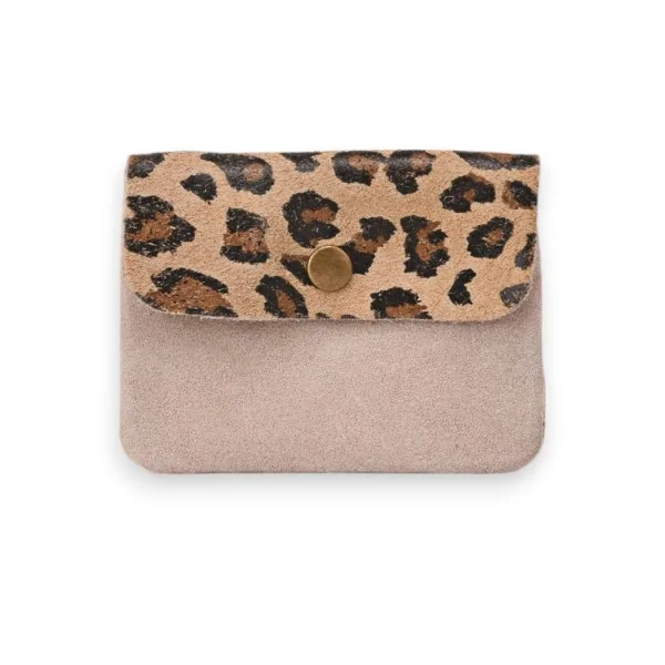 Geldbörse aus Leder in Beige mit Leopardenmuster