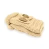 Beige knit mittens with gold bow | Elegant and comfortable winter accessory