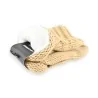 Luvas sem dedos de tricô bege com laço dourado | Acessório de inverno elegante e confortável