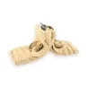 Mitones de punto beige con lazo dorado | Accesorio de invierno elegante y cómodo