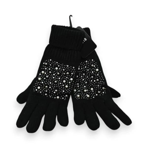 Luvas extravagantes Pretas com pérolas e strass