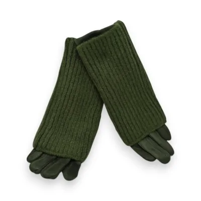 Handschuhe 2-in-1 aus Wildlederimitat und Strick in Khaki