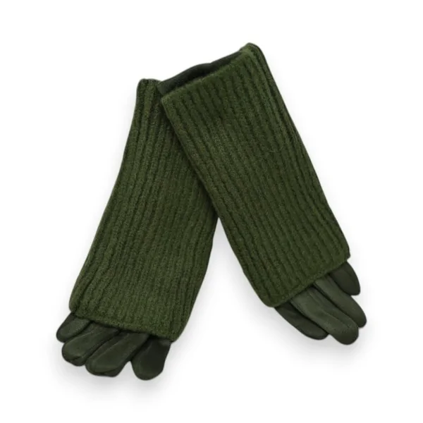 Khaki 2-in-1 Suede and Knit Fingerless Gloves