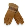 Guantes cálidos de ante sintético camel con forro de borreguito