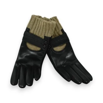 Luvas elegantes 3 materiais preto e taupe