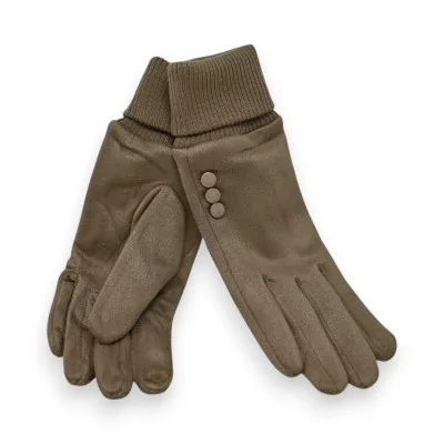 Luvas bicolor em tom taupe com botões