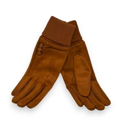 Guantes elegantes de dos materiales camel