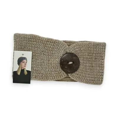 Taupe Strickband mit Holzknopf
