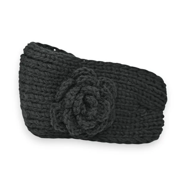 Faixa de inverno de tricô preta com flor