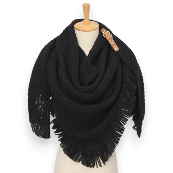 Chal triangular de punto negro con flecos