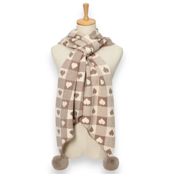 Asymmetric scarf with heart patterns