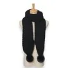 Écharpe asymétrique noire en maille tricot avec pompons | Mode Tendance