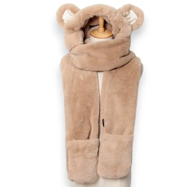 Sciarpa-cappello orsetto morbidoso beige