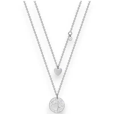 Silver Double Heart Necklace Luna