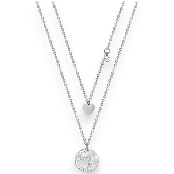 Collier Double Coeur Argenté Luna