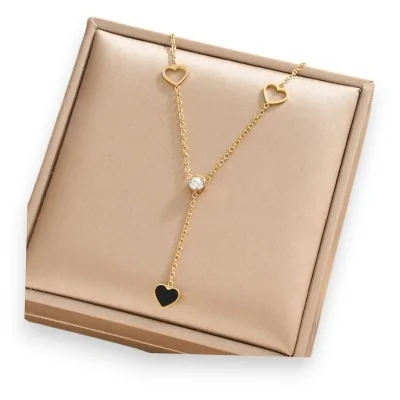 Collier acier doré Coeurs...