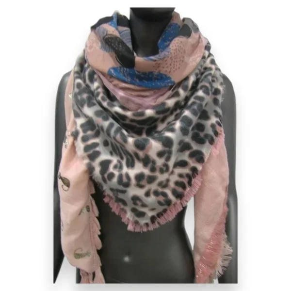 Square Scarf Patchwork 4-in-1 Pink Leopard