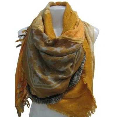 Square Patchwork Scarf with Mustard Stars