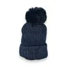 Gorro de Veludo Cotelê Azul Marinho Forrado com Pompom
