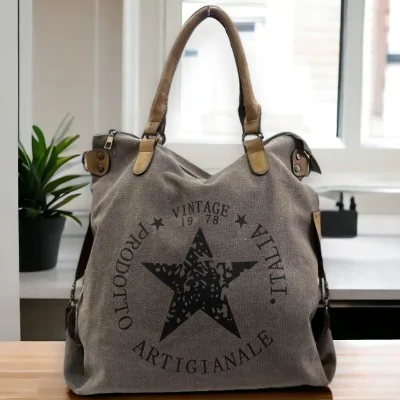 Robuste Stofftasche Vintage Star grau