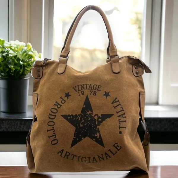 Bolsa de tecido lona Vintage Star Camel