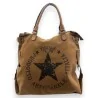 Vintage Handtasche aus kamelbrauner Leinwand mit Sternenmuster - Eleganter handgefertigter Retro-Stil