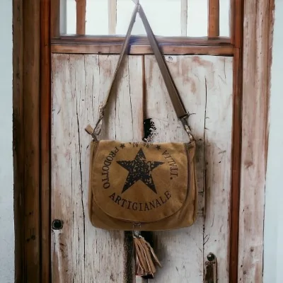 Camel fabric shoulder bag with star