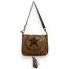 Vintage Schultertasche in Camel mit Stern - Authentisches handgefertigtes Modeaccessoire