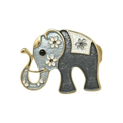 Magnetic Brooch Two-Tone Floral Elephant Grey