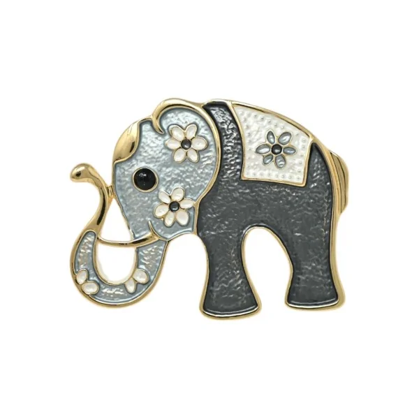 Magnetic Brooch Two-Tone Floral Elephant Grey