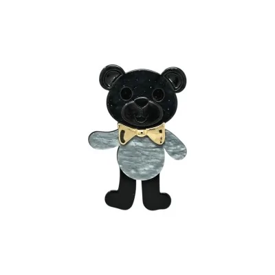 Broche Magnética Urso Elegante Preto e Cinza