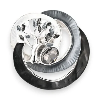 Magnetic Brooch Tree of Life Grey and Black Silver-plated