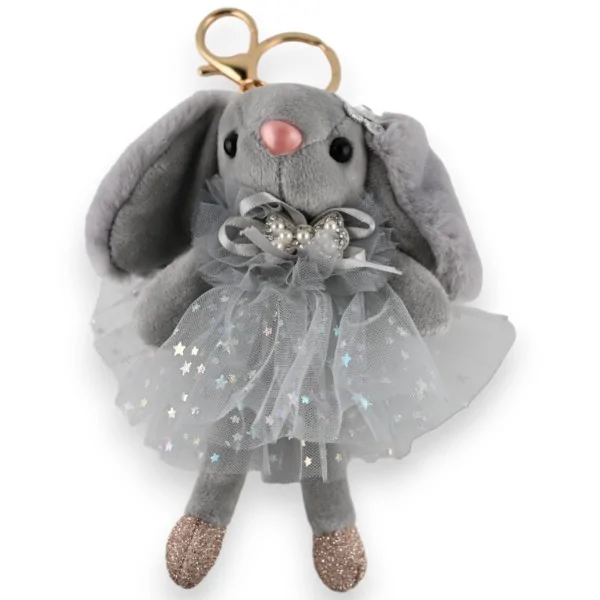 Schlüsselanhänger kleines graues Kaninchen mit Tutu
