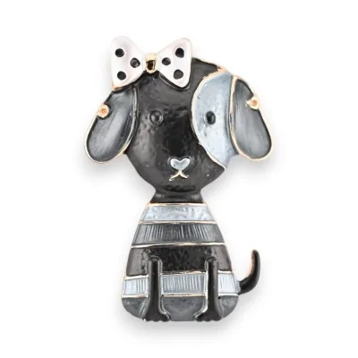 Broche Magnética Cachorro Laço de Borboleta Preto e Cinza