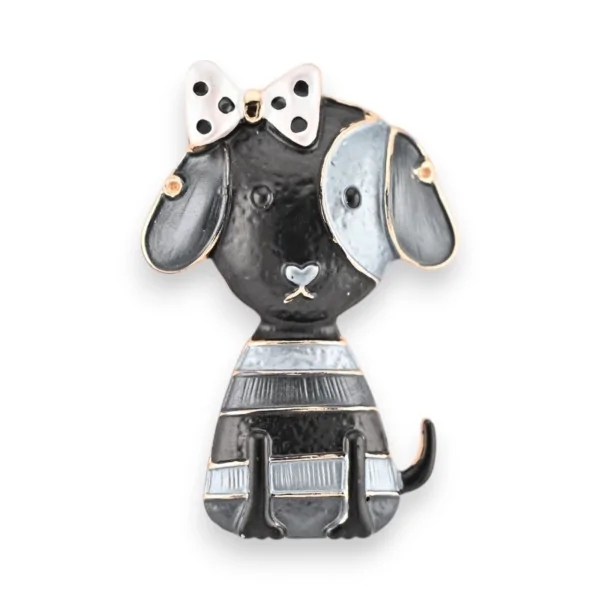 Broche Magnética Cachorro Laço de Borboleta Preto e Cinza