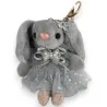 Llavero Conejo Tutú Gris - Accesorio de Moda Kawaii con Pedrería y Lentejuelas