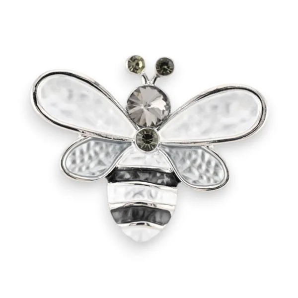 Broche Abelha Magnética Prateada com Strass