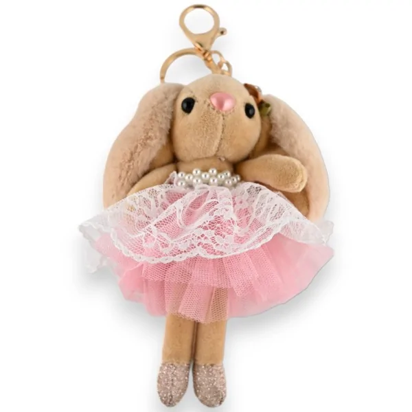 Portachiavi coniglietto beige con tutù rosa