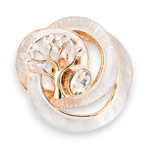 Magnetische Brosche Lebensbaum weiß und gold